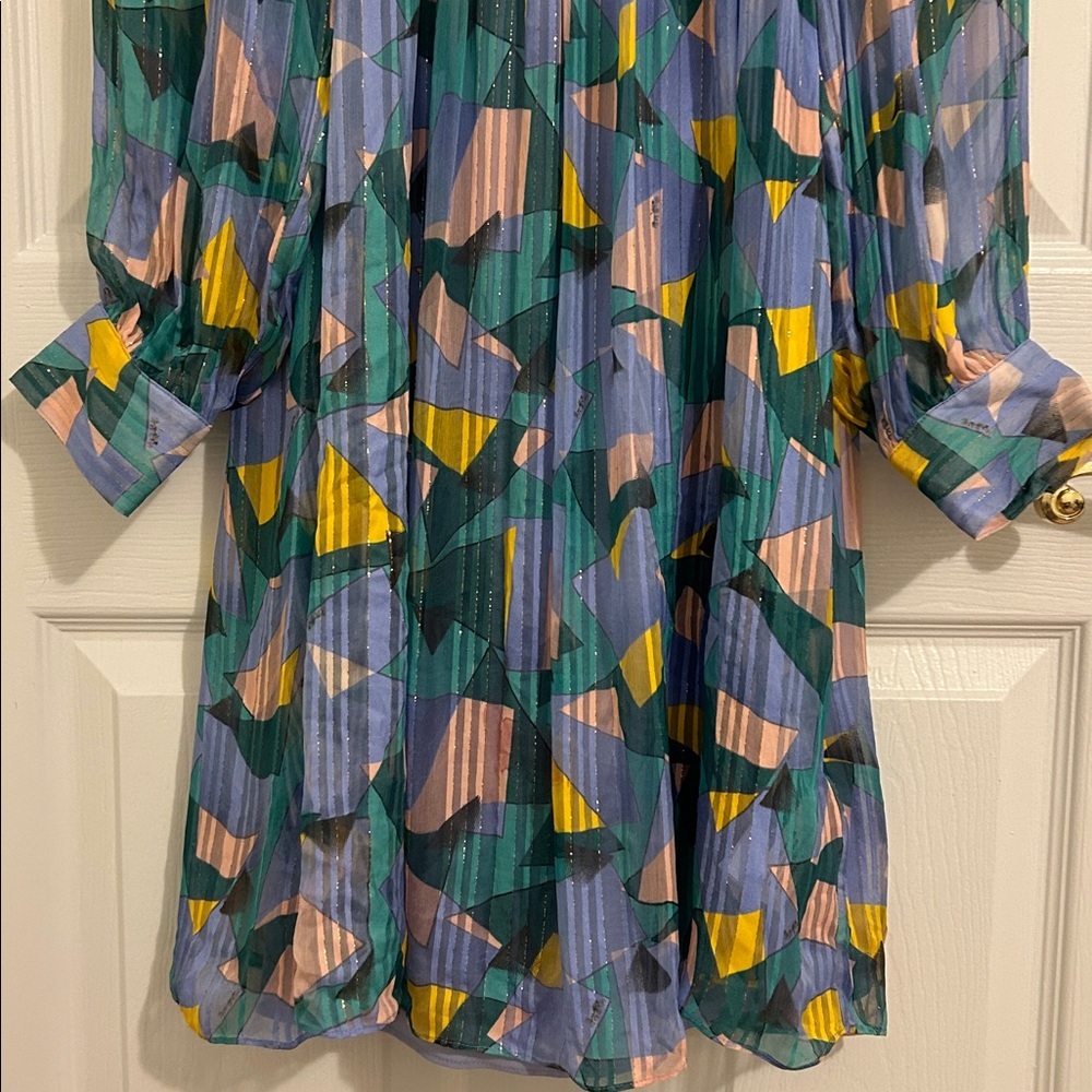 Coach 1941 Bold Geo Geometric Yoke Mini Dress Gold Thread New Size 0 Flowy - Picture 7 of 16